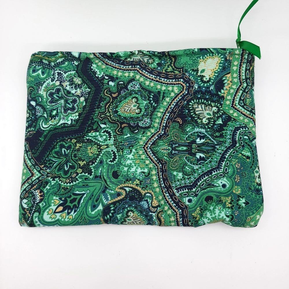 Handmade Makeup Cosmetic Bag Set Green Floral Travel Zip Case Lined Make Up - Picture 4 of 13